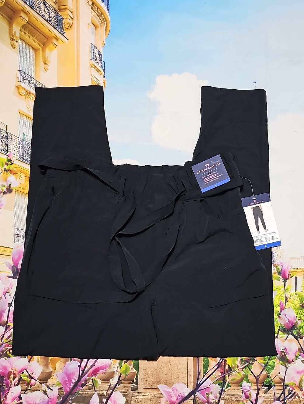 Modern Ambition Black Belted‎ High-Waisted Pants Size Large NWT